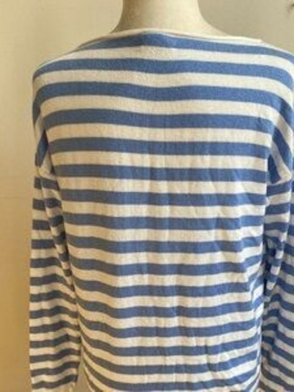 Striped Long-Sleeve Knit Top - Blue and White - Picture 4 of 6